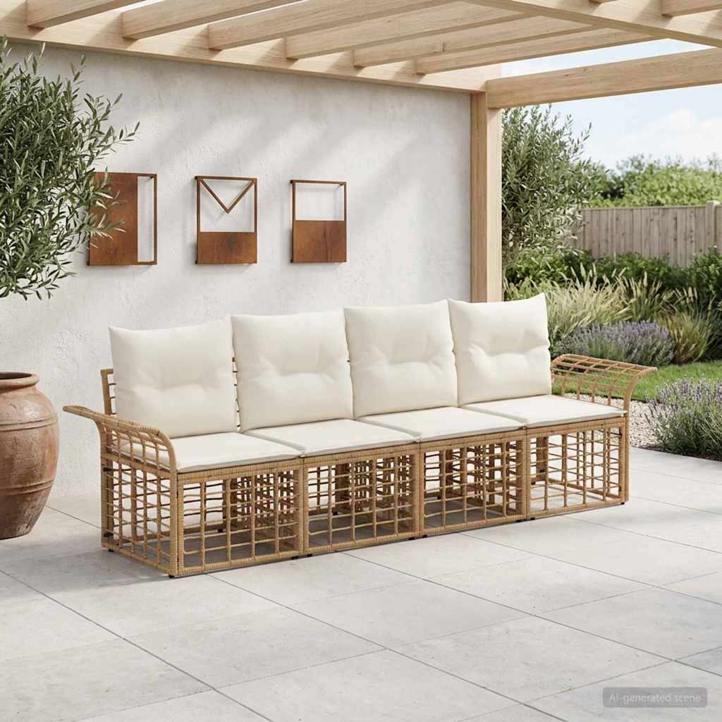 Outdoor-Sofagarnitur 4 pcs Natürlich und Cremweiß Polyester
