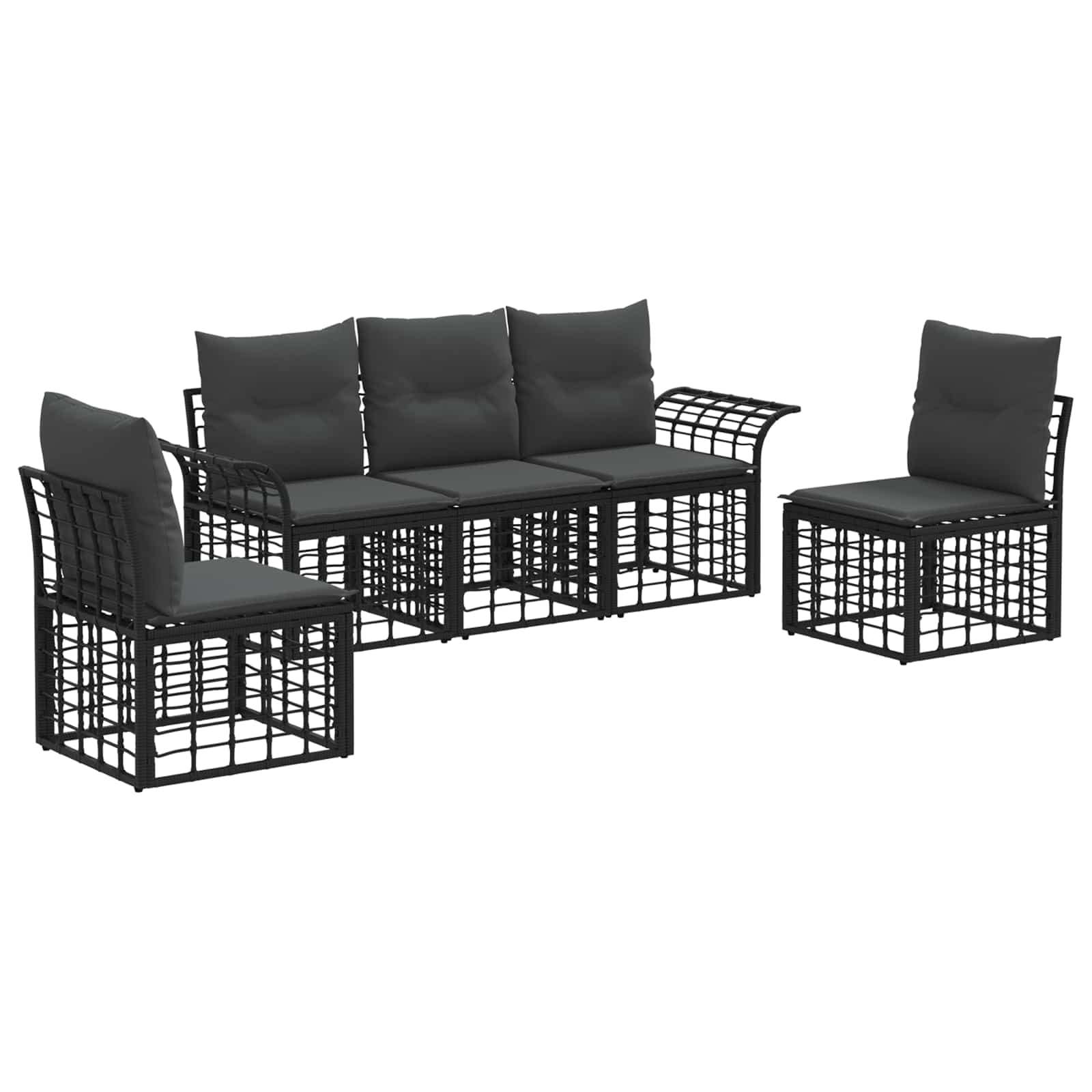 Outdoor-Sofagarnitur 5 pcs Schwarz und Dunkelgrau Polyester
