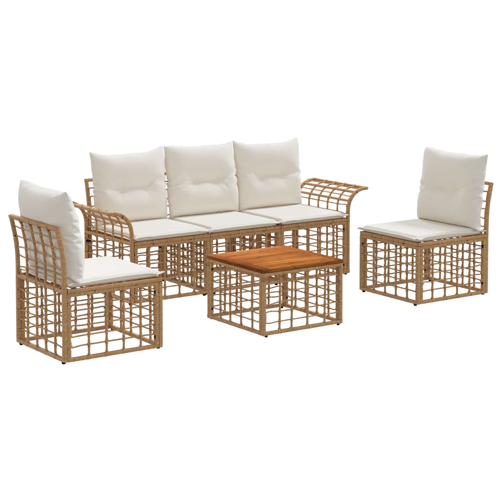 Outdoor-Sofagarnitur 6 pcs Natürlich und Cremweiß Polyester