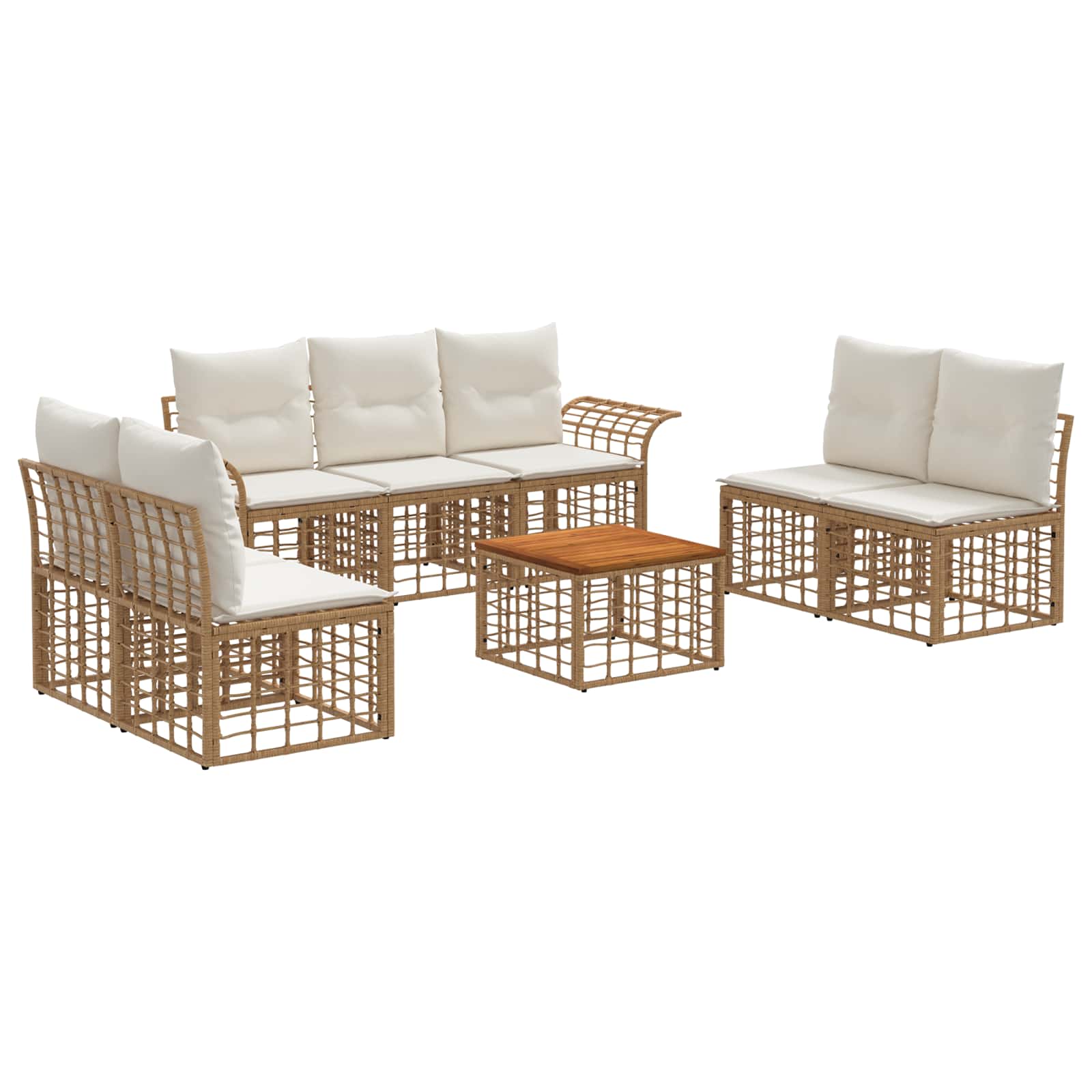 Outdoor-Sofagarnitur 8 pcs Natürlich und Cremweiß Polyester