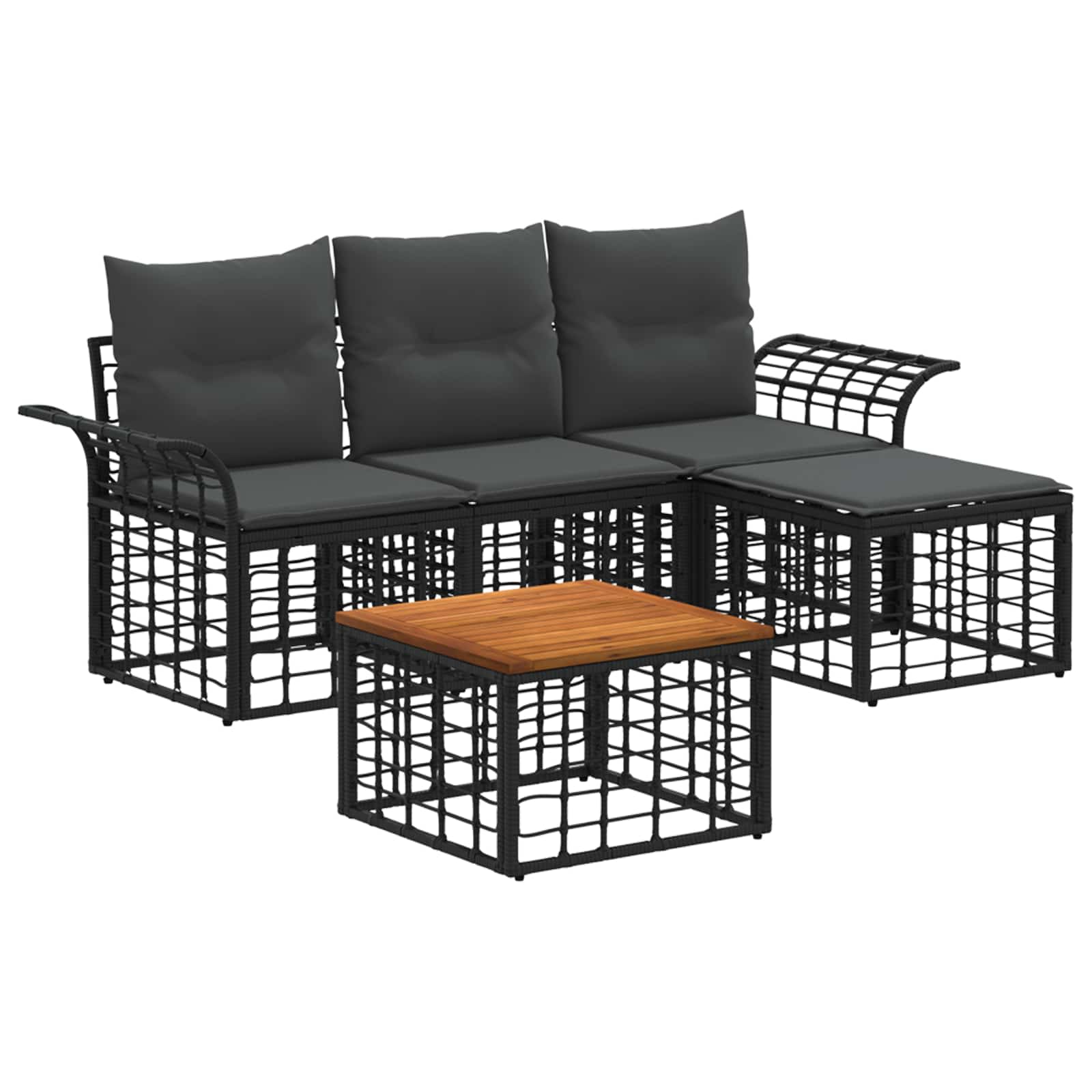 Outdoor-Sofagarnitur 5 pcs Schwarz und Dunkelgrau Polyester