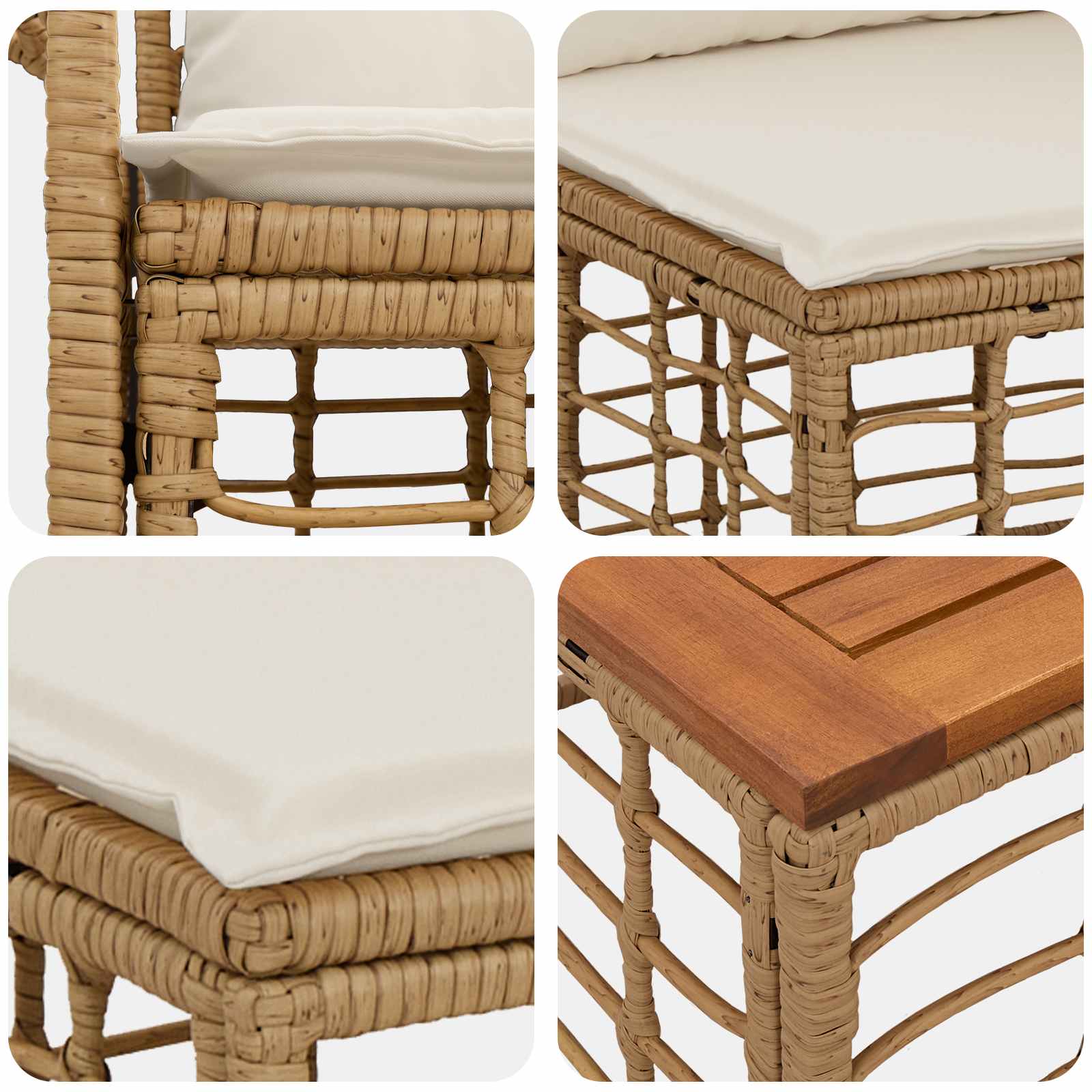 Outdoor-Sofagarnitur 5 pcs Natürlich und Cremweiß Polyester