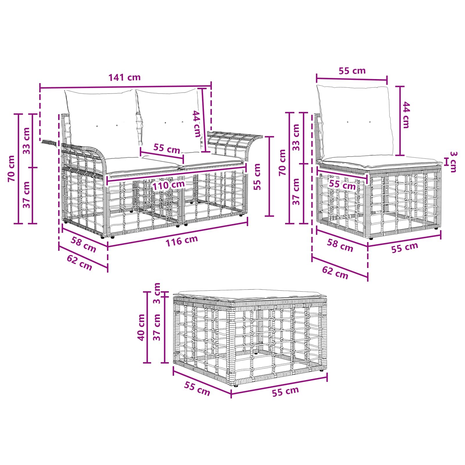 Outdoor-Sofagarnitur 5 pcs Schwarz und Dunkelgrau Polyester