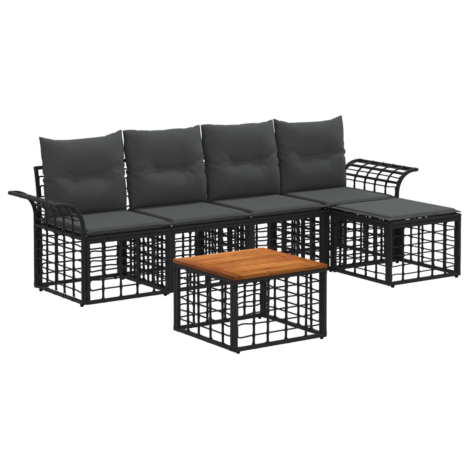 Outdoor-Sofagarnitur 6 pcs Schwarz und Dunkelgrau Polyester