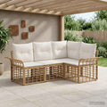 Outdoor-Sofagarnitur 4 pcs Natürlich und Cremweiß Polyester