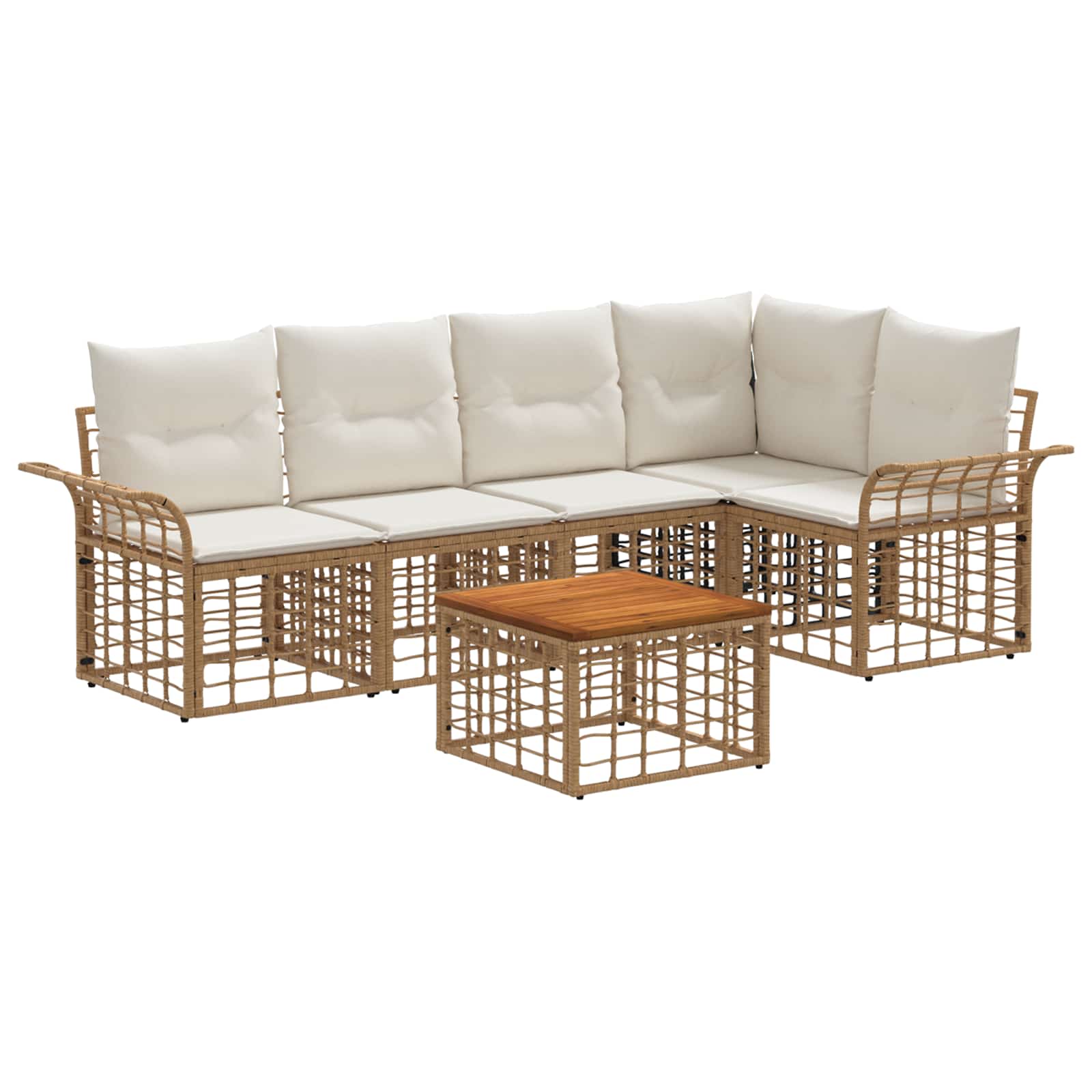 Outdoor-Sofagarnitur 6 pcs Natürlich und Cremweiß Polyester