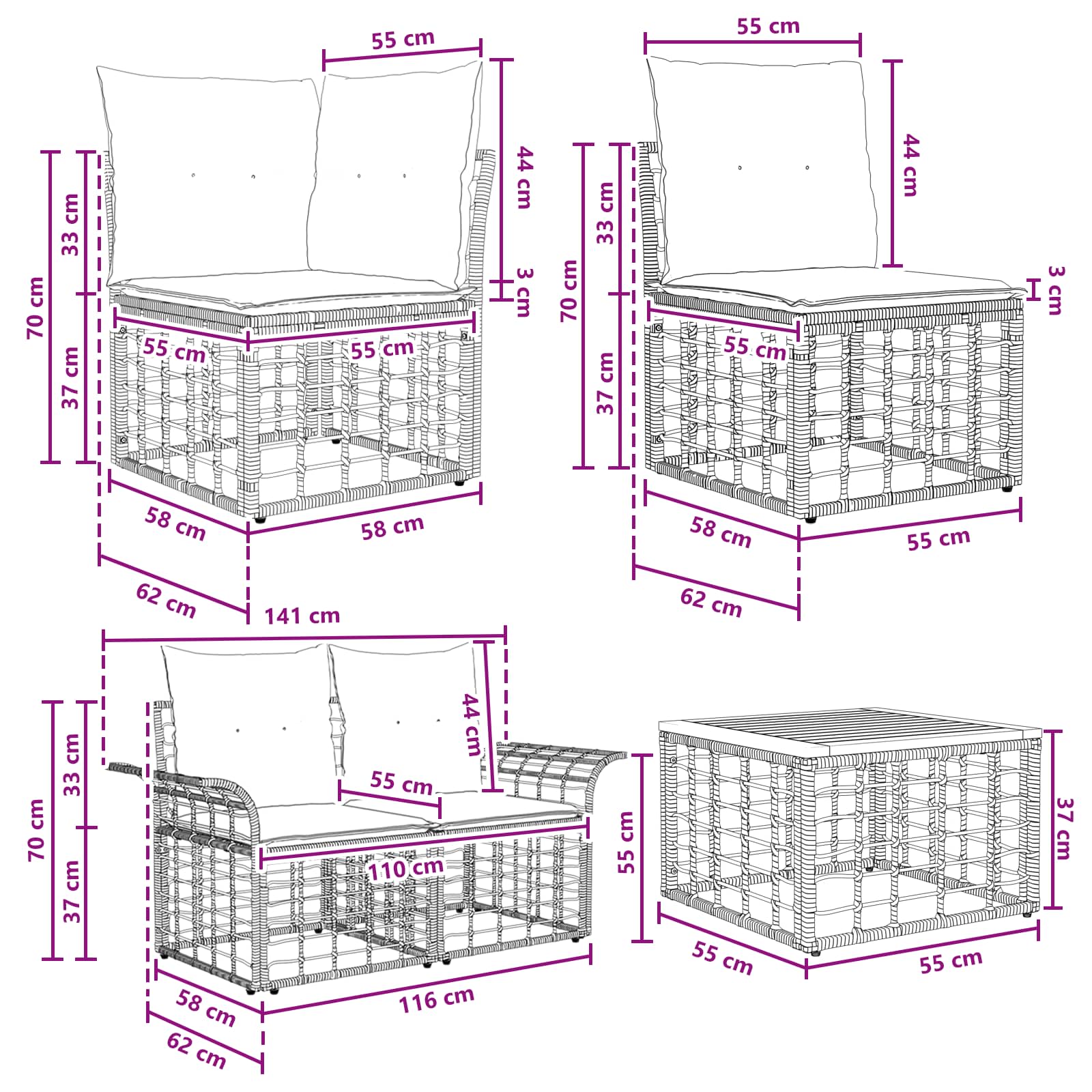 Outdoor-Sofagarnitur 10 pcs Natürlich und Cremweiß Polyester