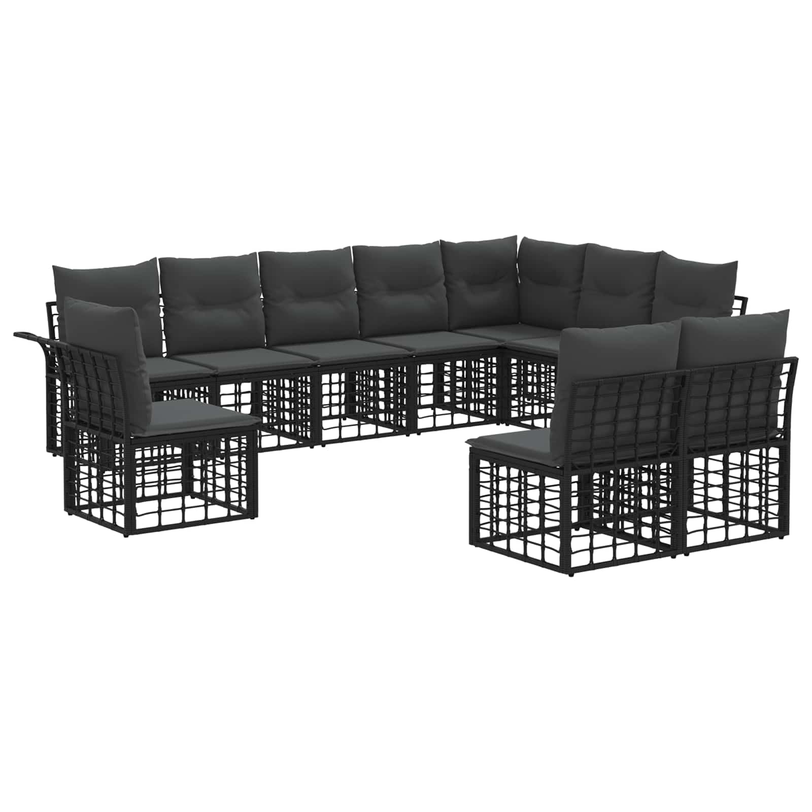 Outdoor-Sofagarnitur 10 pcs Schwarz und Dunkelgrau Polyester