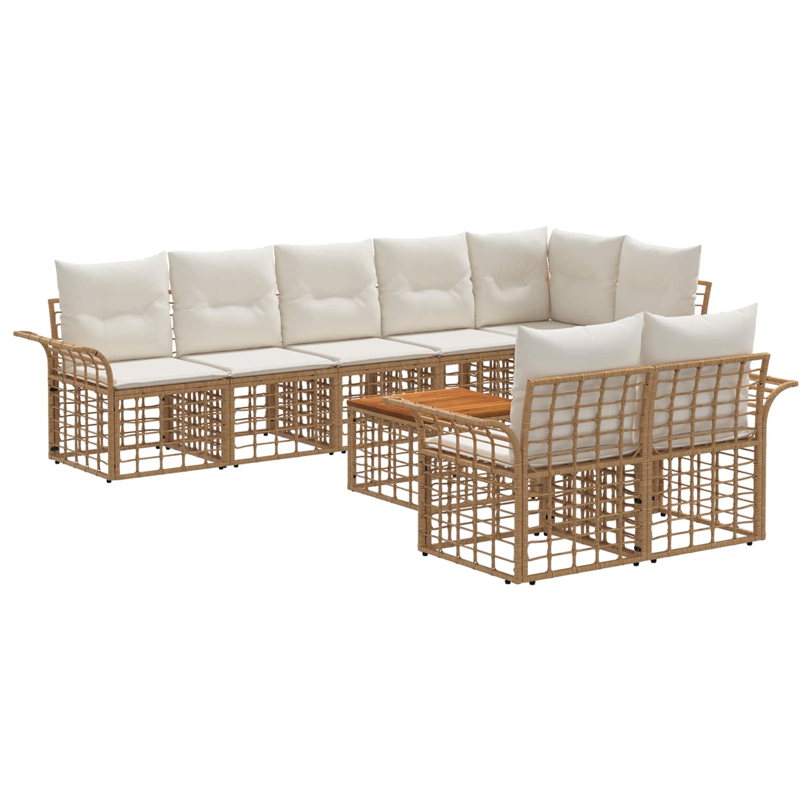 Outdoor-Sofagarnitur 9 pcs Natürlich und Cremweiß Poly-Rattan