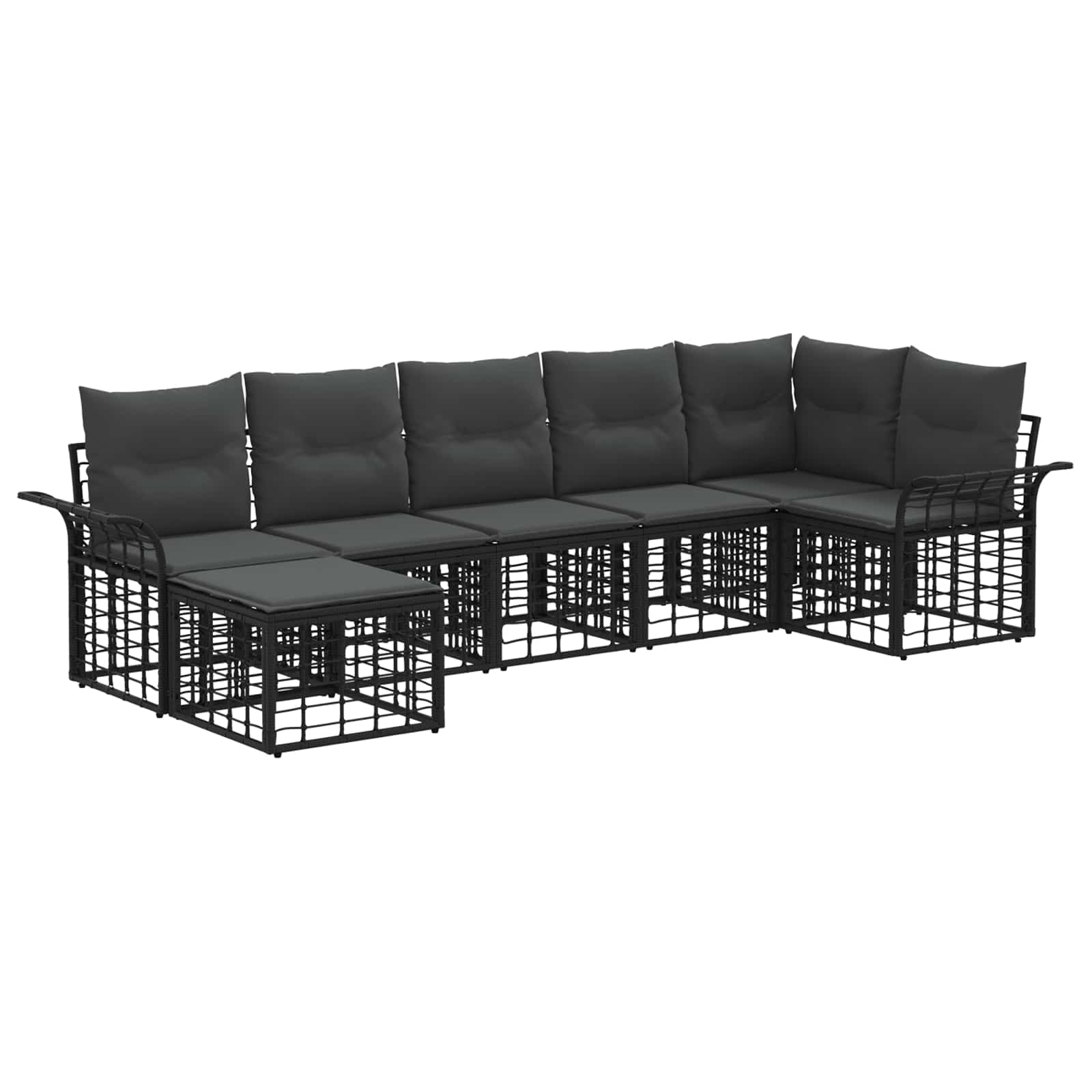Outdoor-Sofagarnitur 7 pcs Schwarz und Dunkelgrau Polyester
