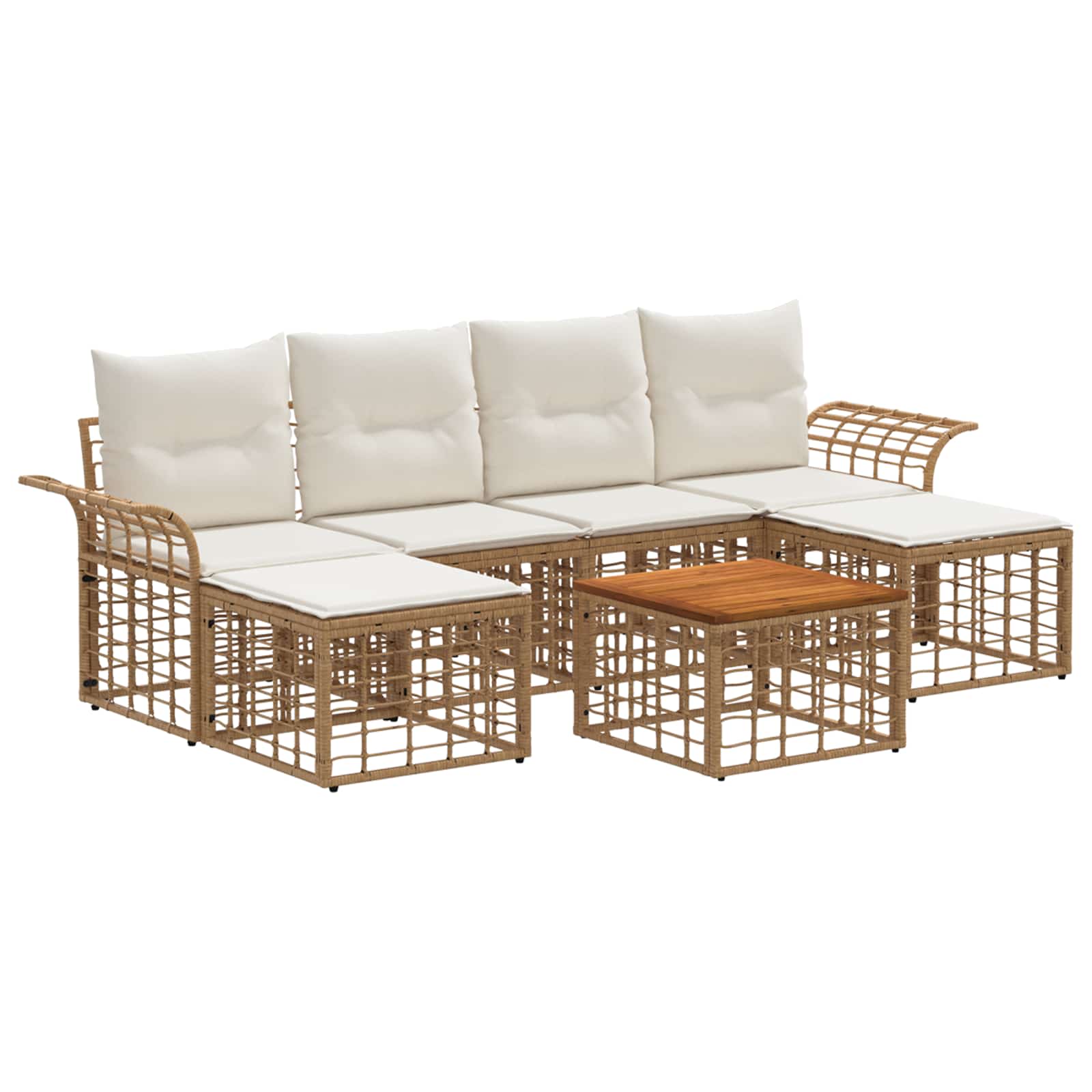 Outdoor-Sofagarnitur 7 pcs Natürlich und Cremweiß Polyester