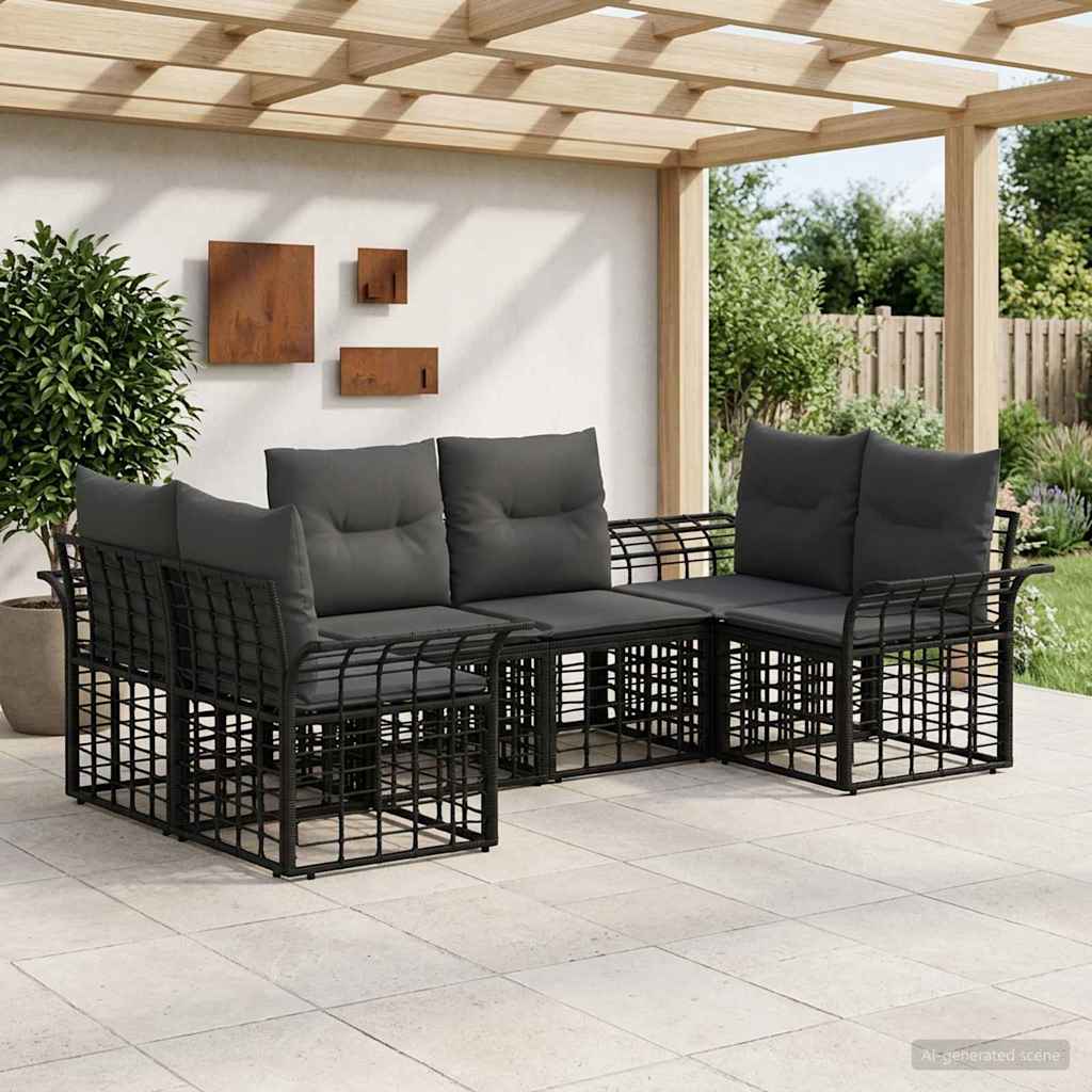 Outdoor-Sofagarnitur 6 pcs Schwarz und Dunkelgrau Polyester