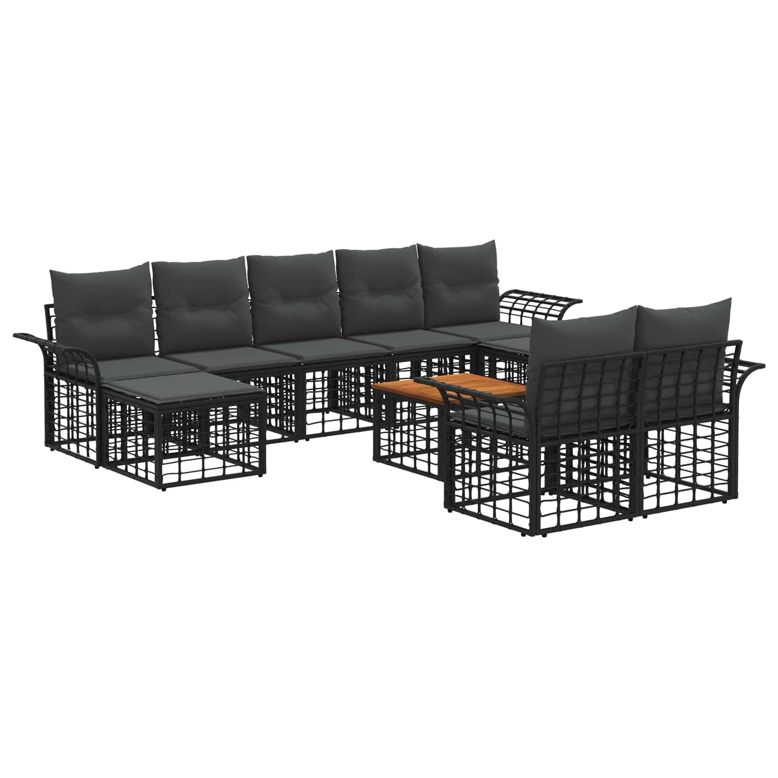 Outdoor-Sofagarnitur 10 pcs Schwarz und Dunkelgrau Polyester