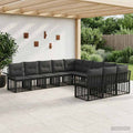 Outdoor-Sofagarnitur 11 pcs Schwarz und Dunkelgrau Polyester