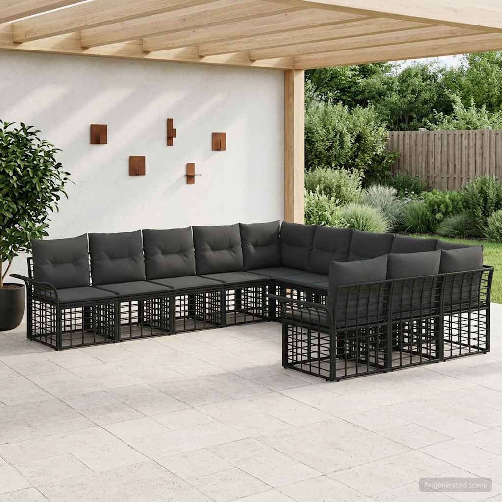 Outdoor-Sofagarnitur 11 pcs Schwarz und Dunkelgrau Polyester