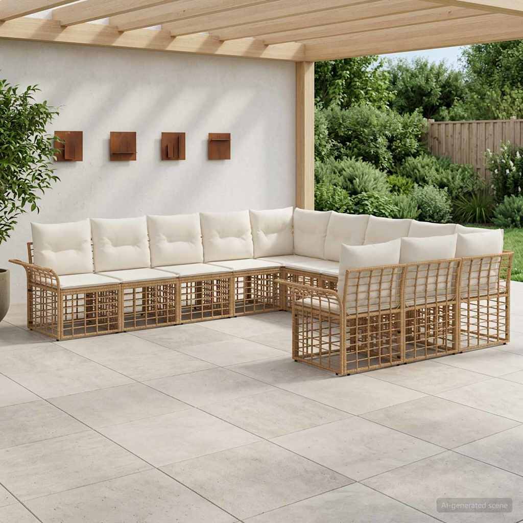 Outdoor-Sofagarnitur 11 pcs Natürlich und Cremweiß Polyester