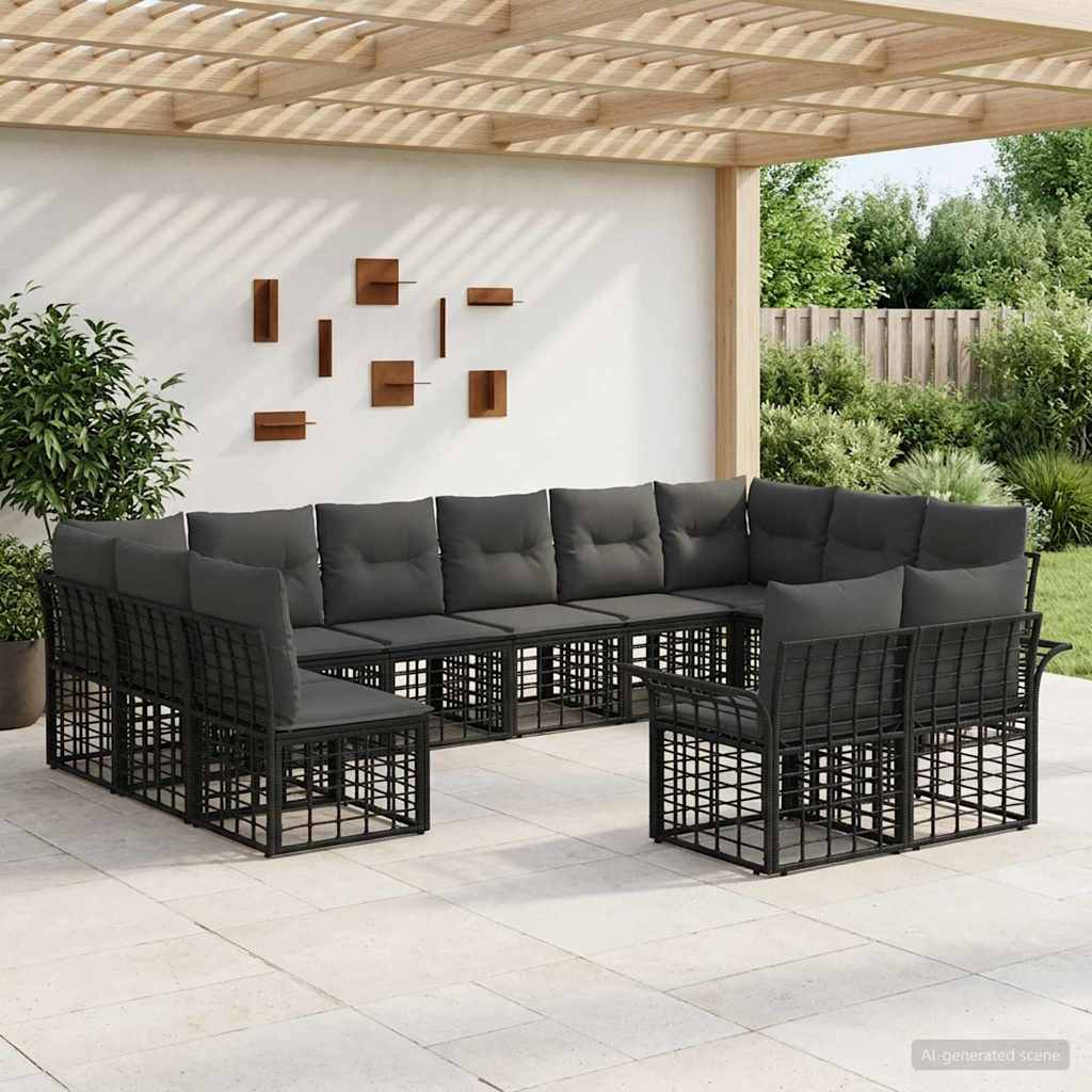 Outdoor-Sofagarnitur 12 pcs Schwarz und Dunkelgrau Polyester