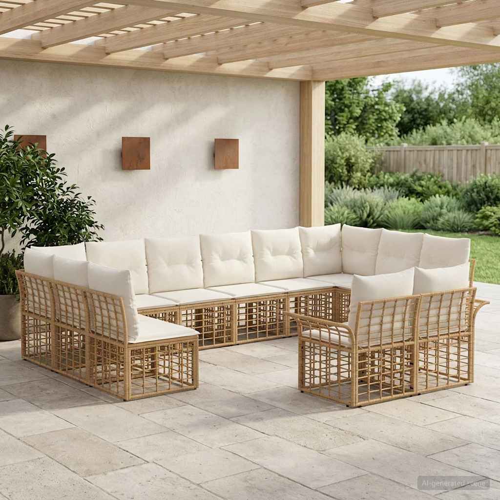 Outdoor-Sofagarnitur 12 pcs Natürlich und Cremweiß Polyester