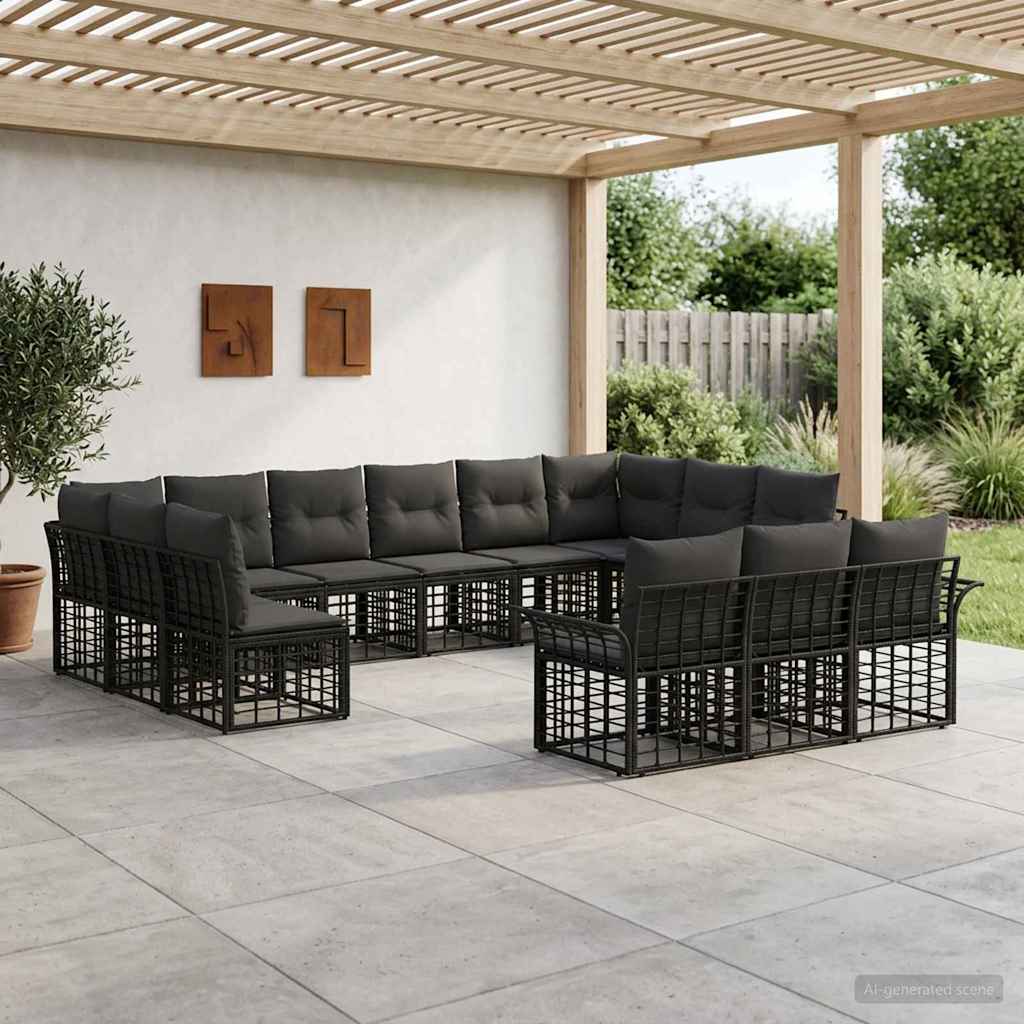Outdoor-Sofagarnitur 13 pcs Schwarz und Dunkelgrau Polyester
