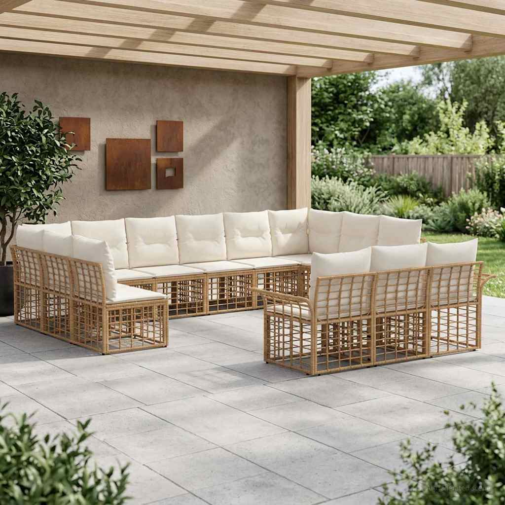 Outdoor-Sofagarnitur 13 pcs Natürlich und Cremweiß Polyester