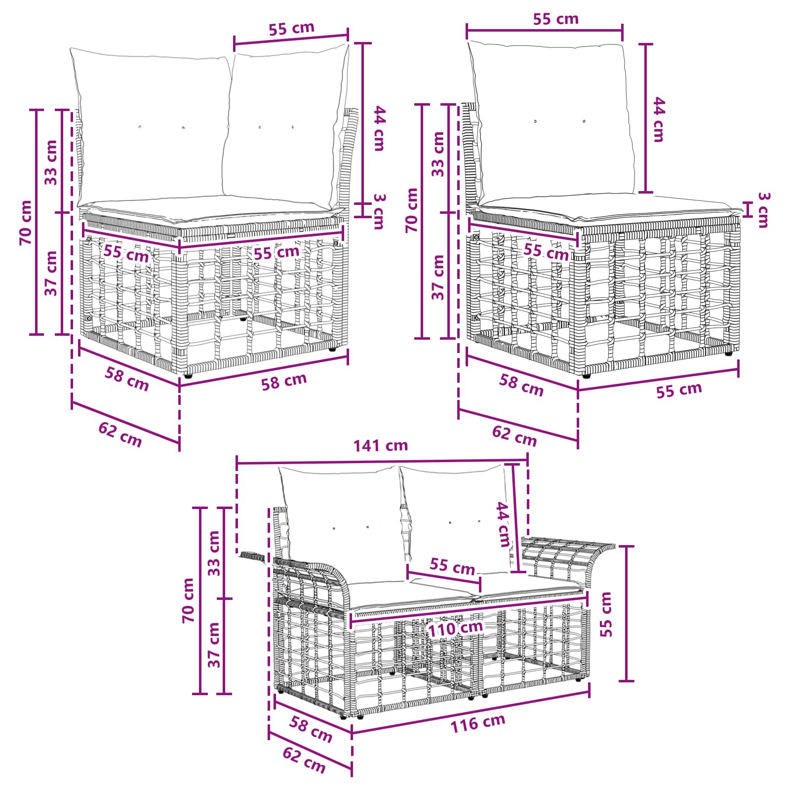 Outdoor-Sofagarnitur 13 pcs Natürlich und Cremweiß Polyester