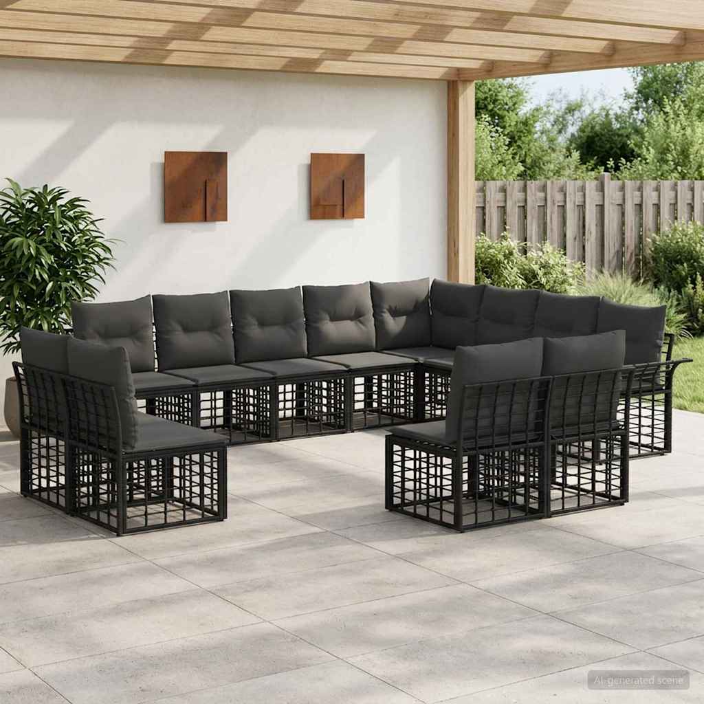 Outdoor-Sofagarnitur 12 pcs Schwarz und Dunkelgrau Polyester