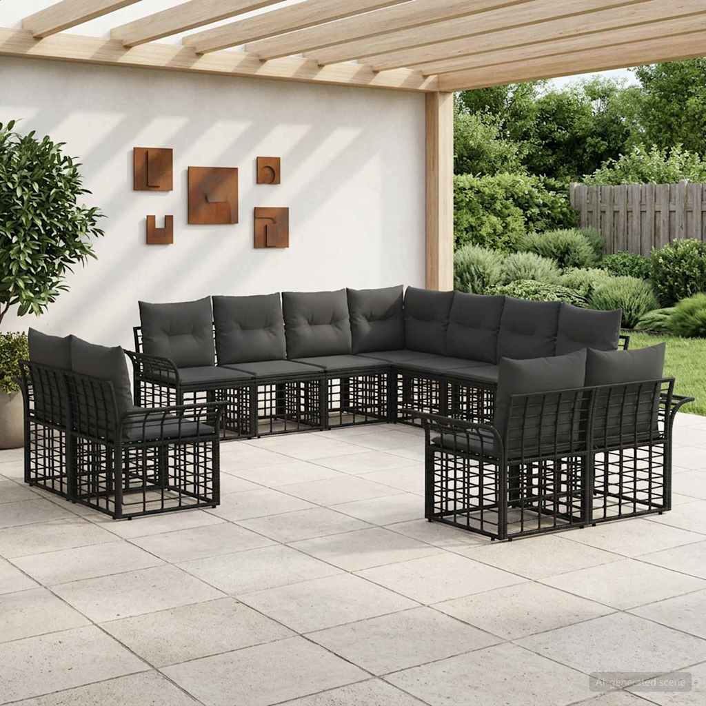 Outdoor-Sofagarnitur 11 pcs Schwarz und Dunkelgrau Polyester