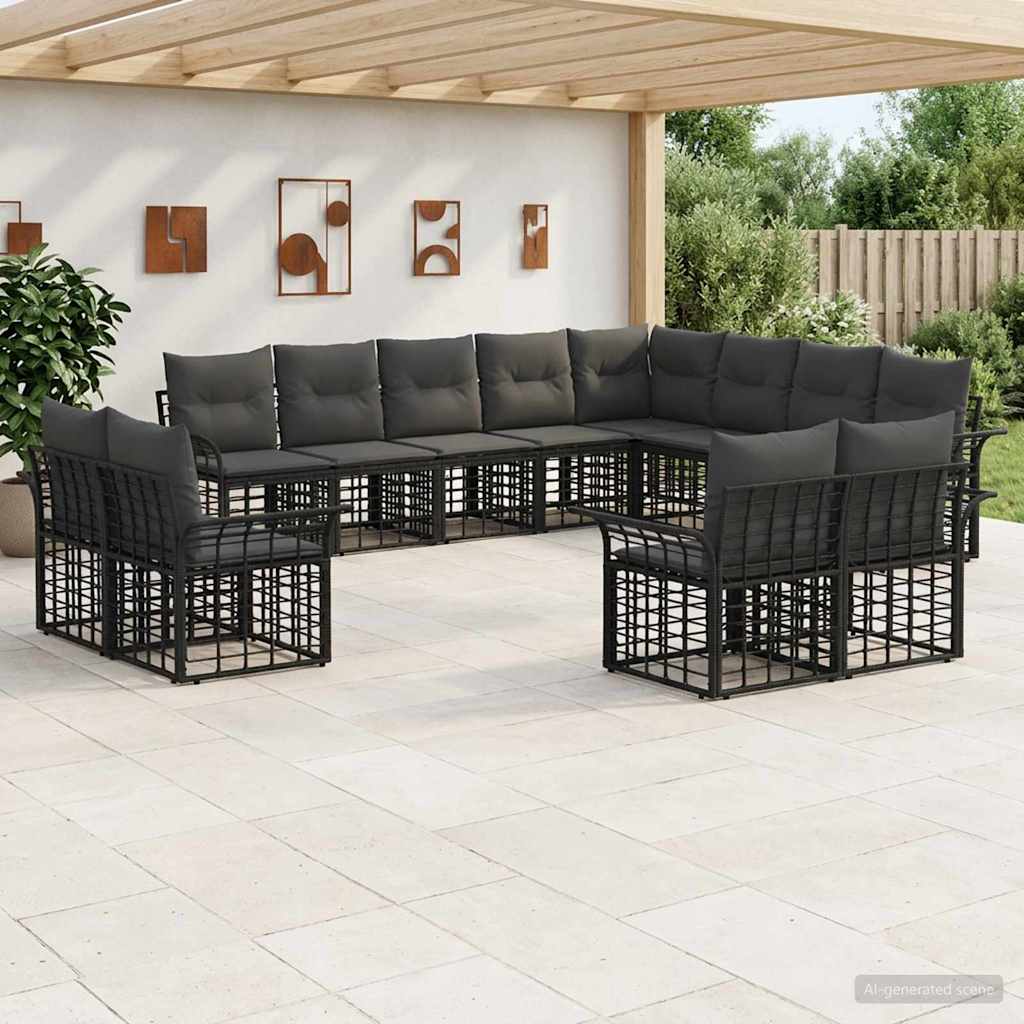 Outdoor-Sofagarnitur 12 pcs Schwarz und Dunkelgrau Polyester