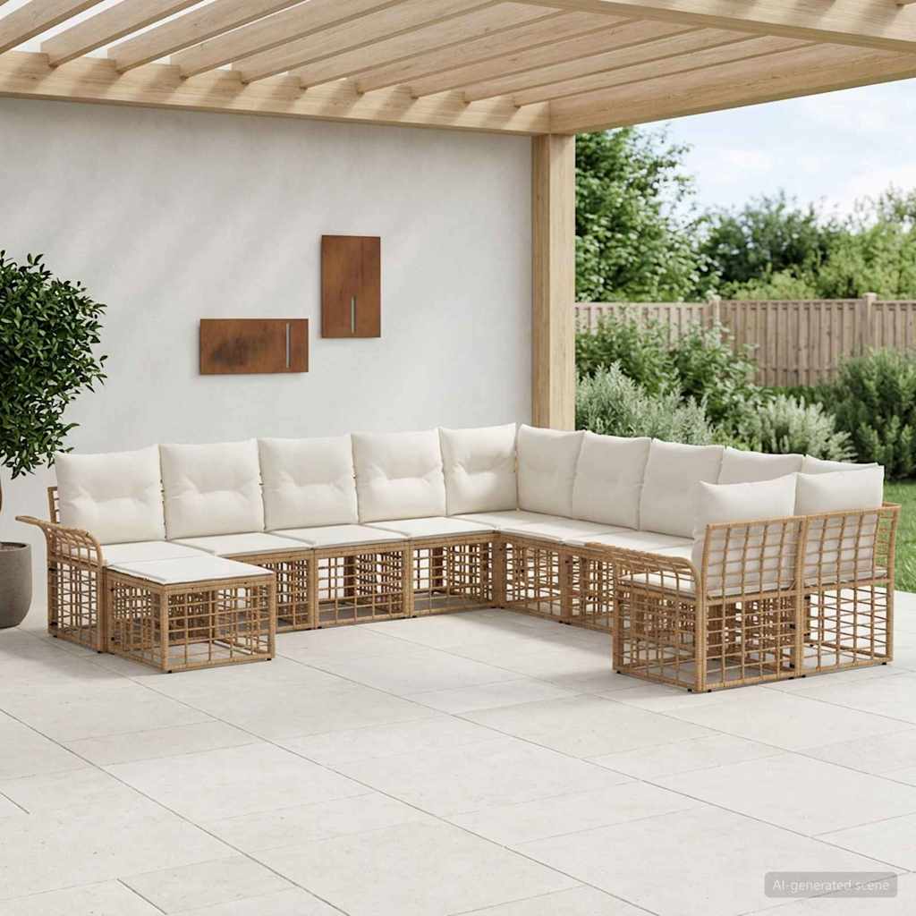 Outdoor-Sofagarnitur 11 pcs Natürlich und Cremweiß Polyester