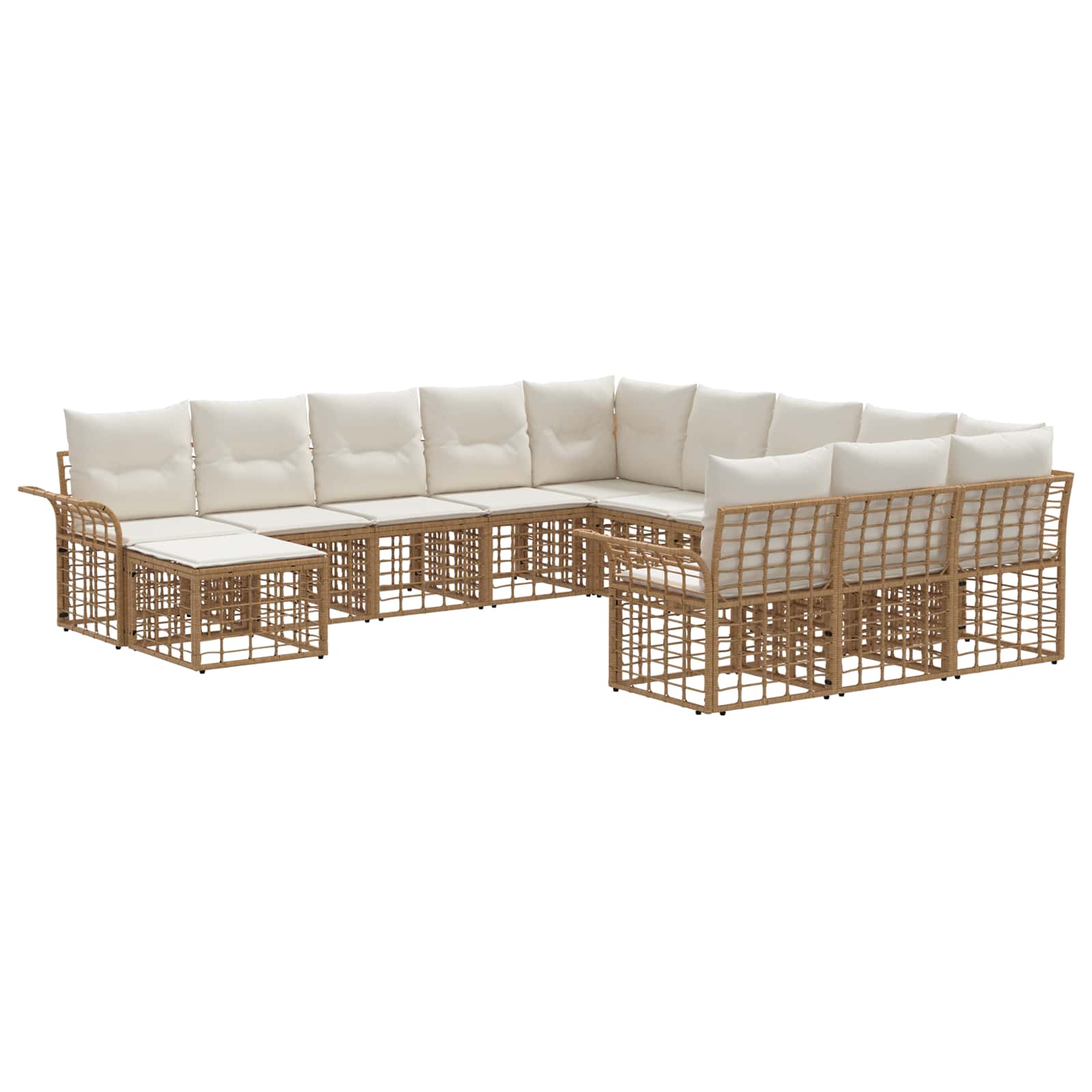 Gartensofa-set 12 pcs Natürlich und Cremweiß Poly-Rattan