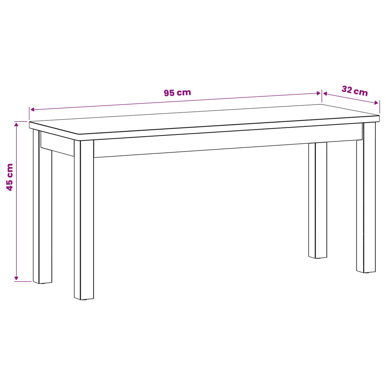 Esstischbank 95 x 32 x 45 cm Massivholz Eiche Natur