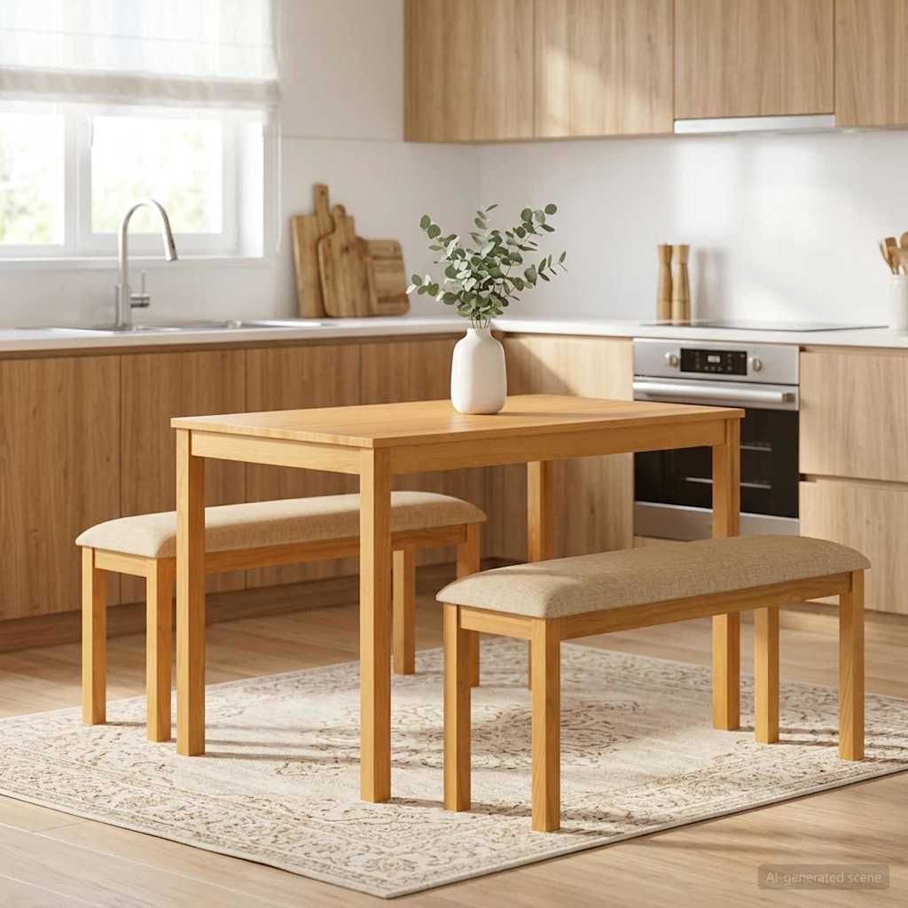 Esstischbank 95 x 32 x 45 cm Massivholz Eiche Beige