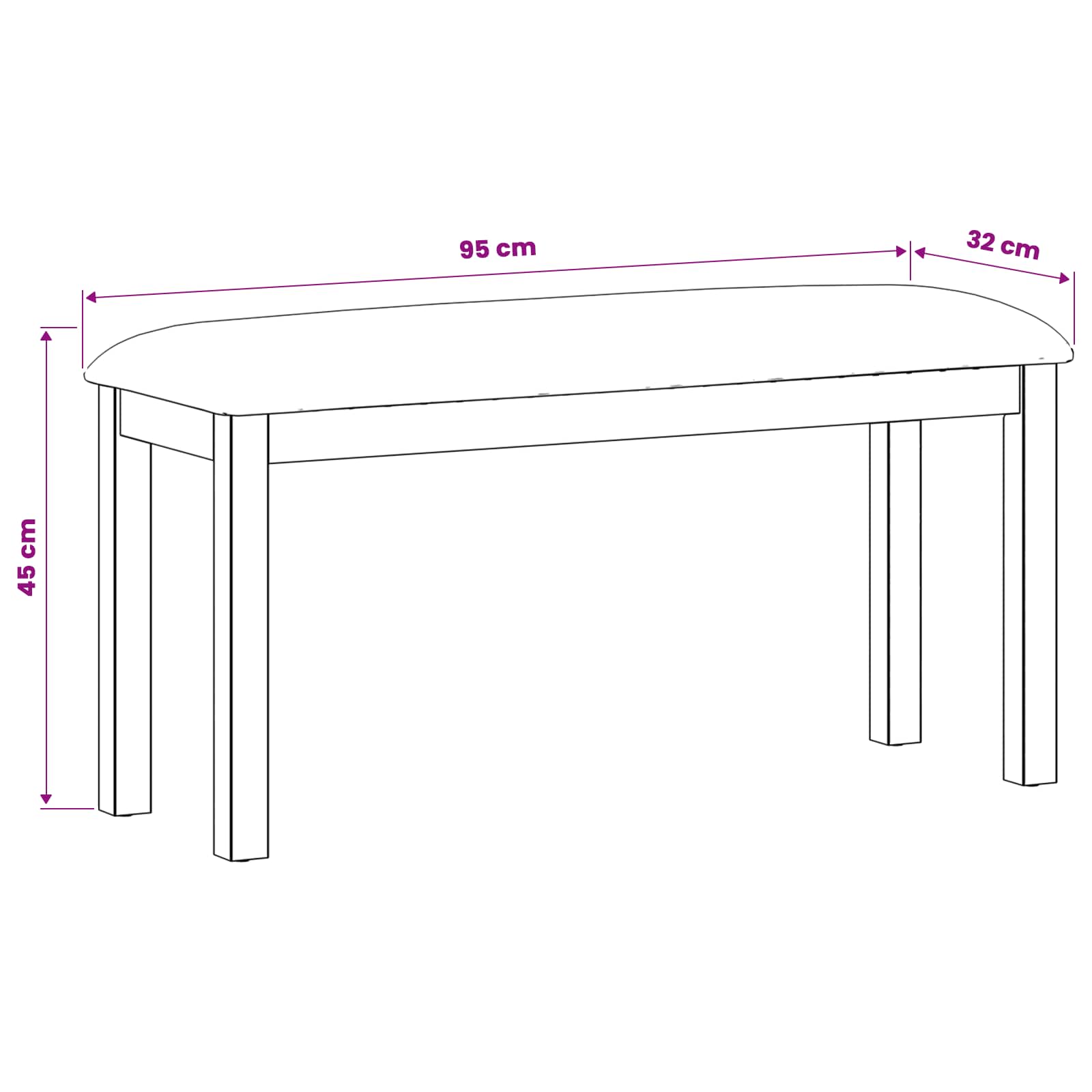 Esstischbank 95 x 32 x 45 cm Massivholz Eiche Beige