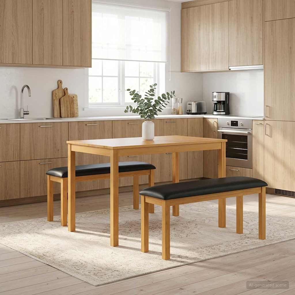 Esstischbank 95 x 32 x 45 cm Massivholz Eiche Schwarz