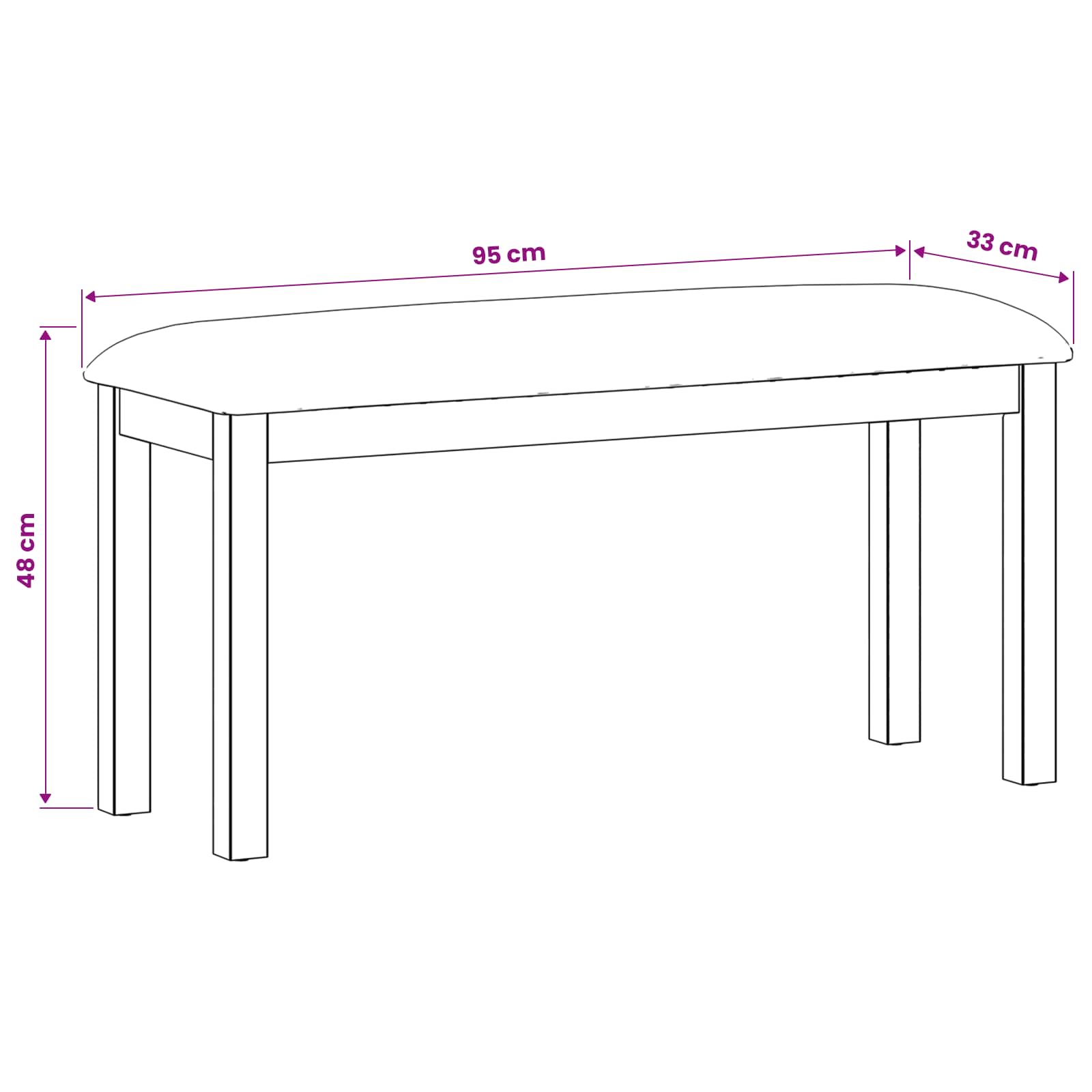 Esstischbank 95 x 32 x 45 cm Massivholz Eiche Schwarz