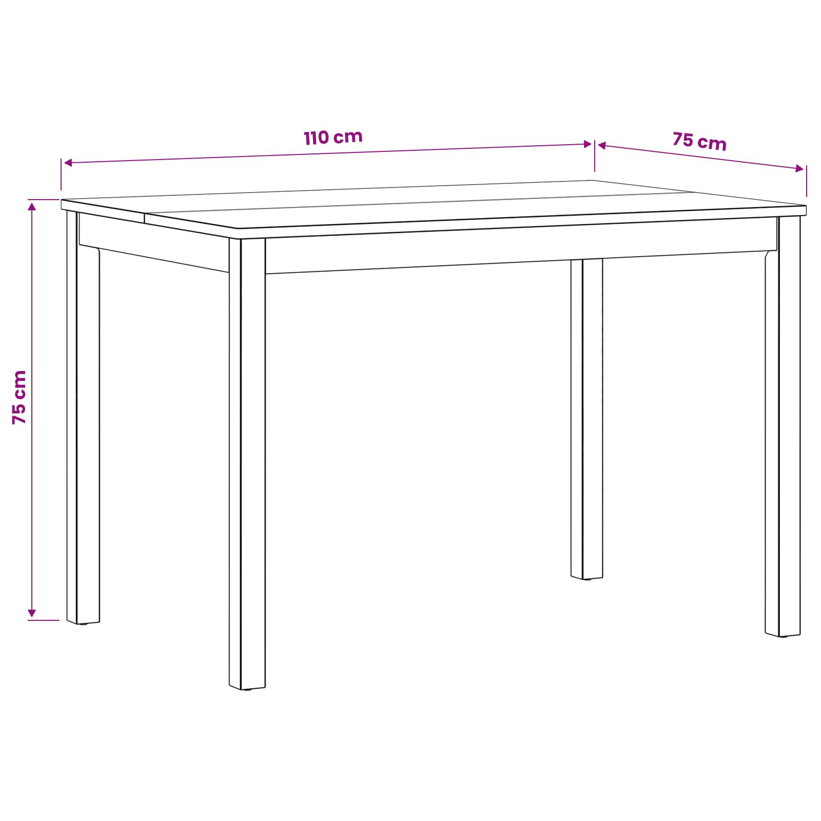 Esstisch 110 x 75 x 75 cm Massivholz Eiche Natur Rechtwinklig