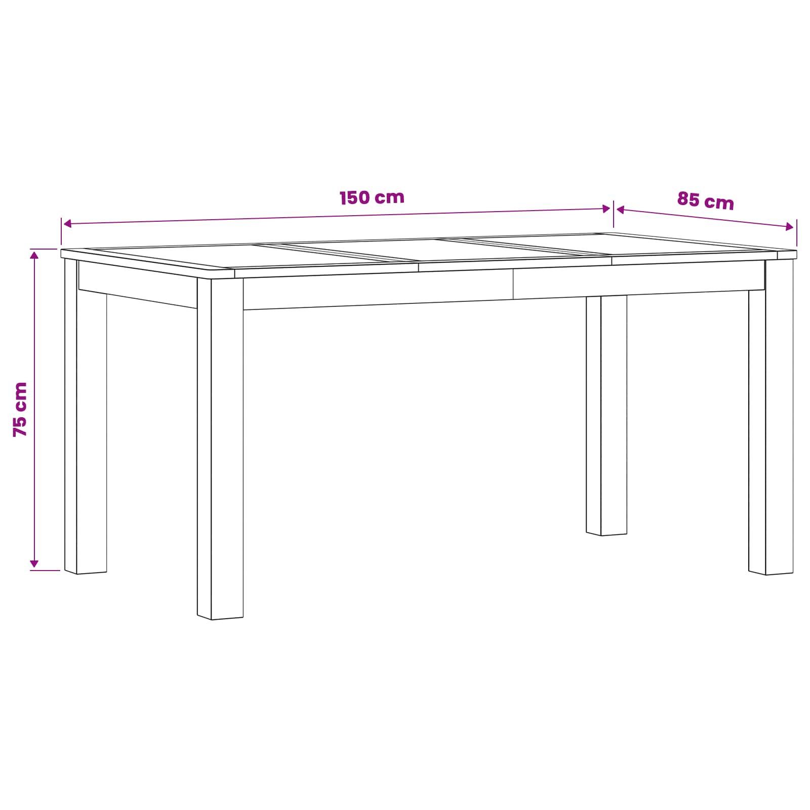 Esstisch 150 x 85 x 75 cm Massivholz Eiche Natur Rechtwinklig