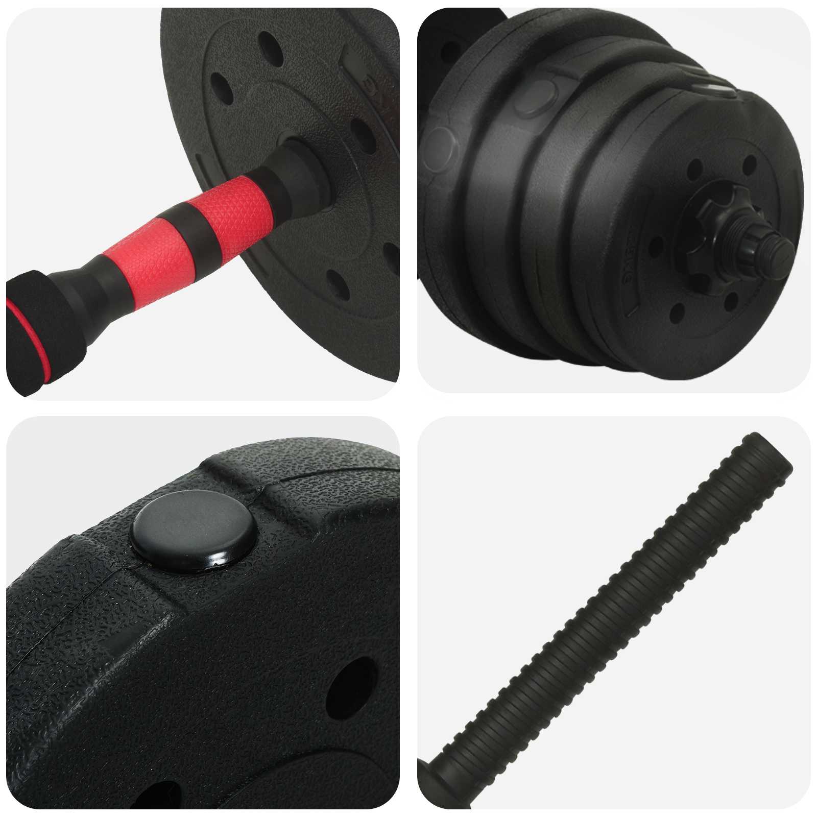 2-in-1 Hantelset 40kg Schwarz und Rot Zement und Eisensand