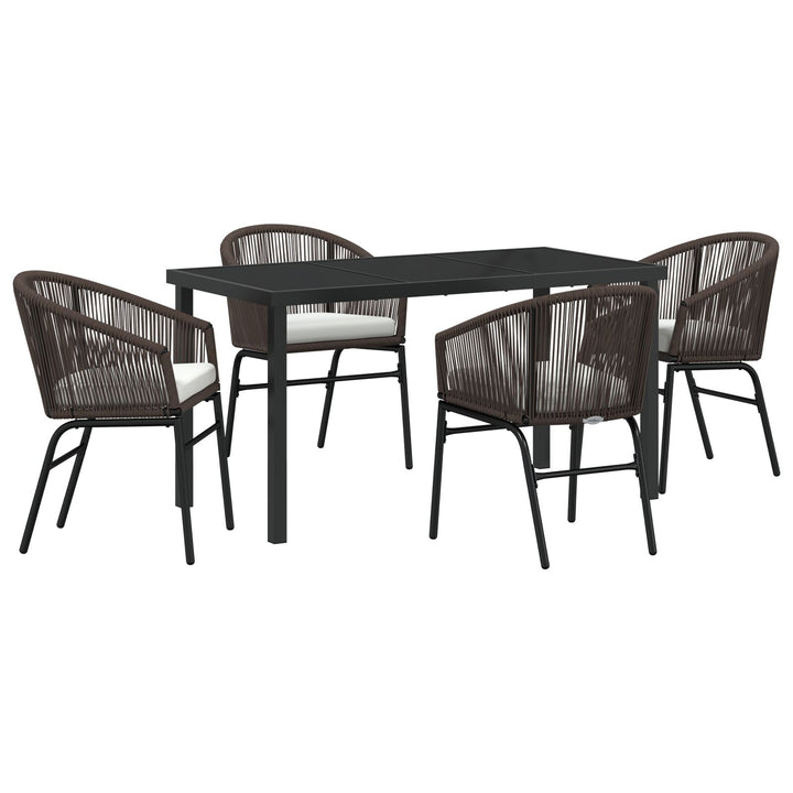 5-teiliges Garten-Essgruppen-Set aus braunem Poly-Rattan