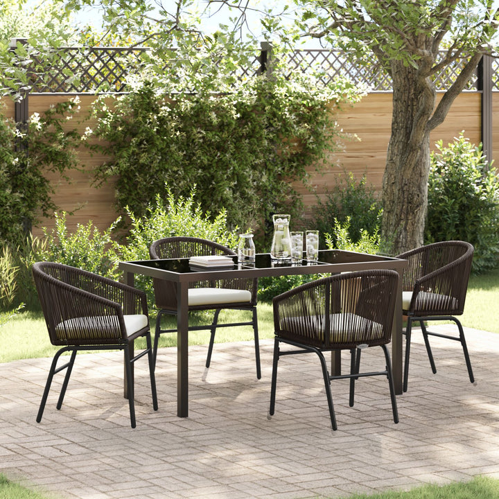 5-teiliges Garten-Essgruppen-Set aus braunem Poly-Rattan