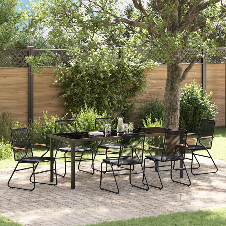 7-teilige Garten-Essgruppe Schwarz PVC-Rattan
