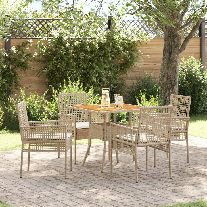 5-teiliges Garten-Essgruppen-Set mit Kissen Beige Poly-Rattan