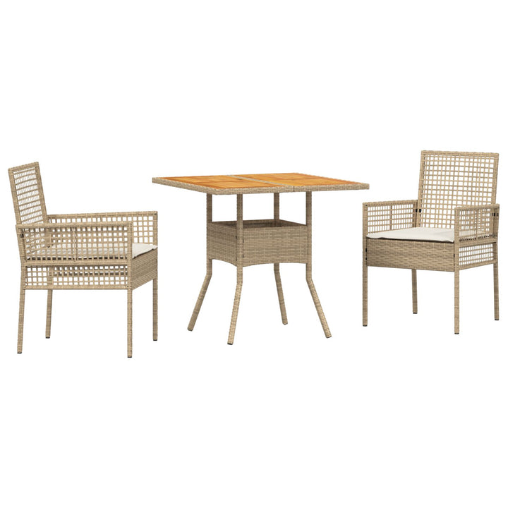 3-teiliges Garten-Essgruppen-Set mit Kissen Beige Poly-Rattan
