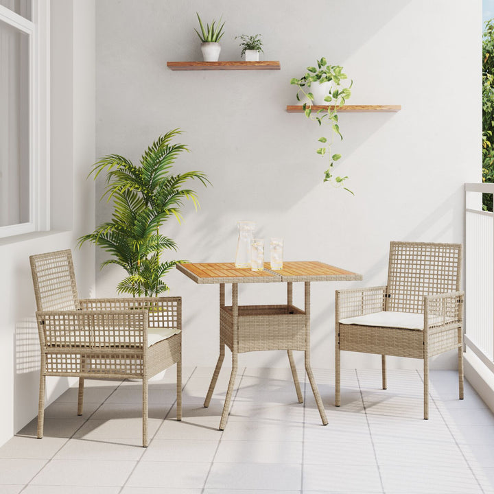 3-teiliges Garten-Essgruppen-Set mit Kissen Beige Poly-Rattan