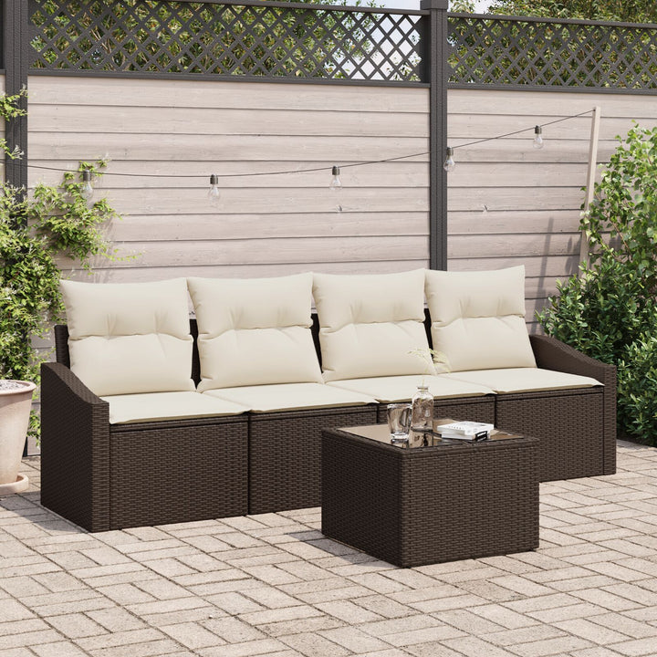 5-teilige Garten-Essgruppe mit Kissen Braun Poly Rattan