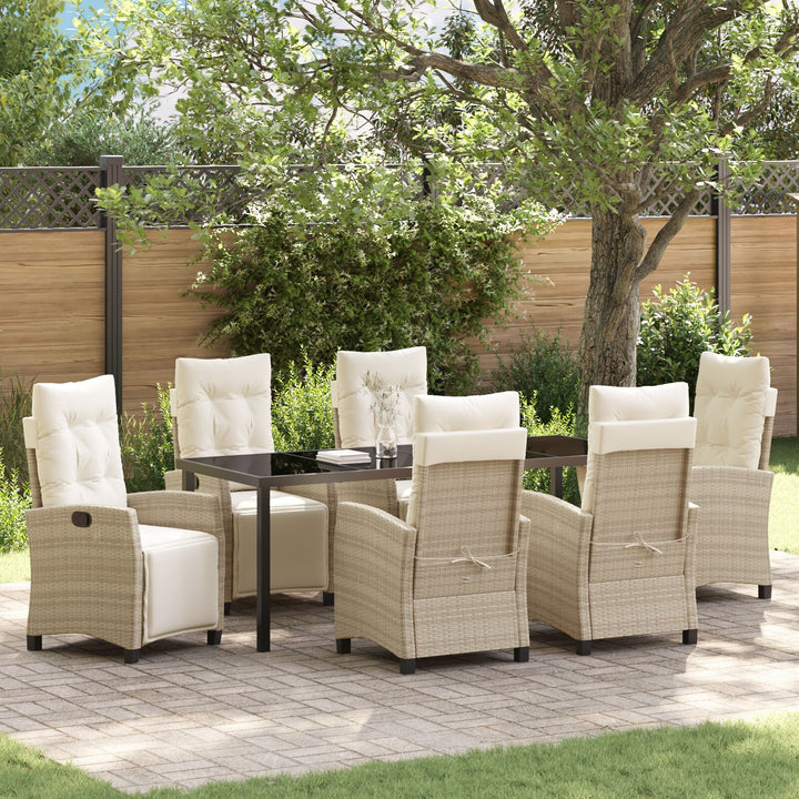 7-tlg. Garten-Essgruppe Beige Poly Rattan