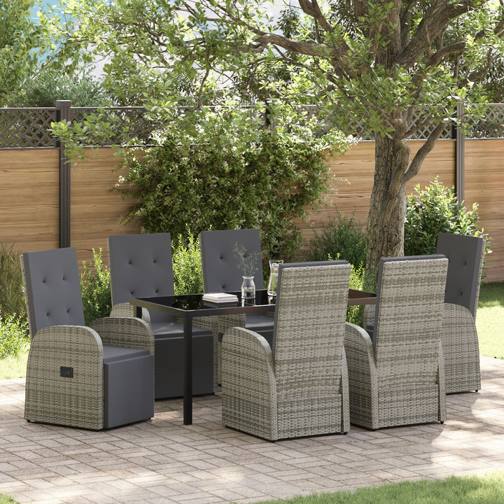7-teiliges Garten-Essgruppen-Set mit Kissen Grau Poly Rattan