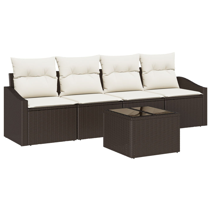 5-teilige Garten-Essgruppe mit Kissen Braun Poly Rattan