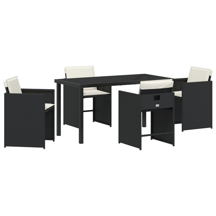 5-teilige Garten-Essgruppe mit Kissen Schwarz Poly Rattan