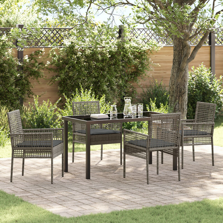 5-teilige Garten-Essgruppe mit Kissen Grau Poly Rattan